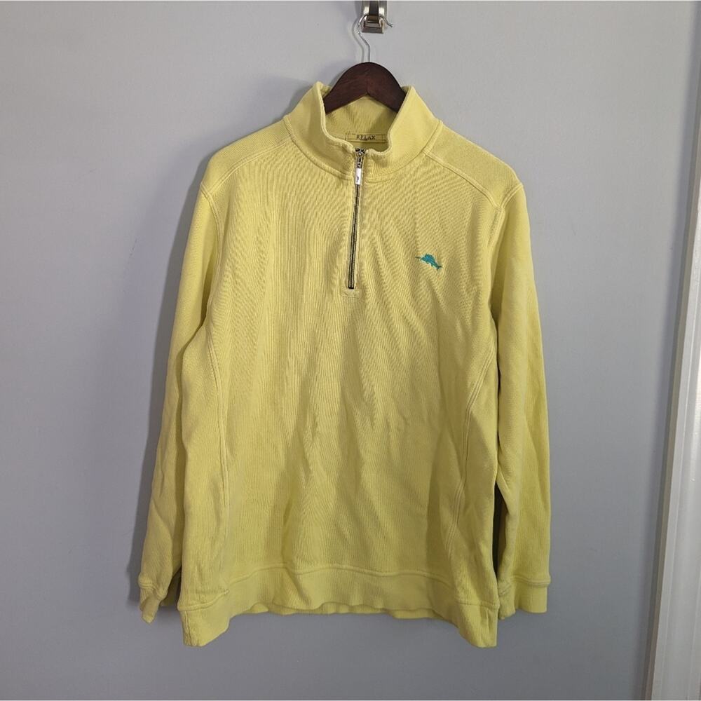 Men's Tommy Bahaham Yellow Half-Zip Sweater Large Pullover Preppy Sweatshirt